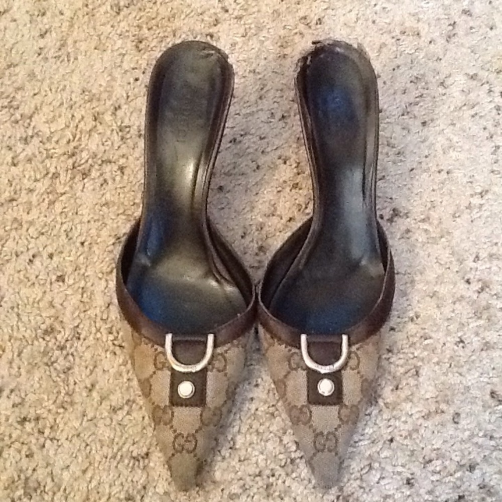 GUCCI MONOGRAM HORSEBIT PUMPS MULES HEELS SHOES - Picture 3 of 8